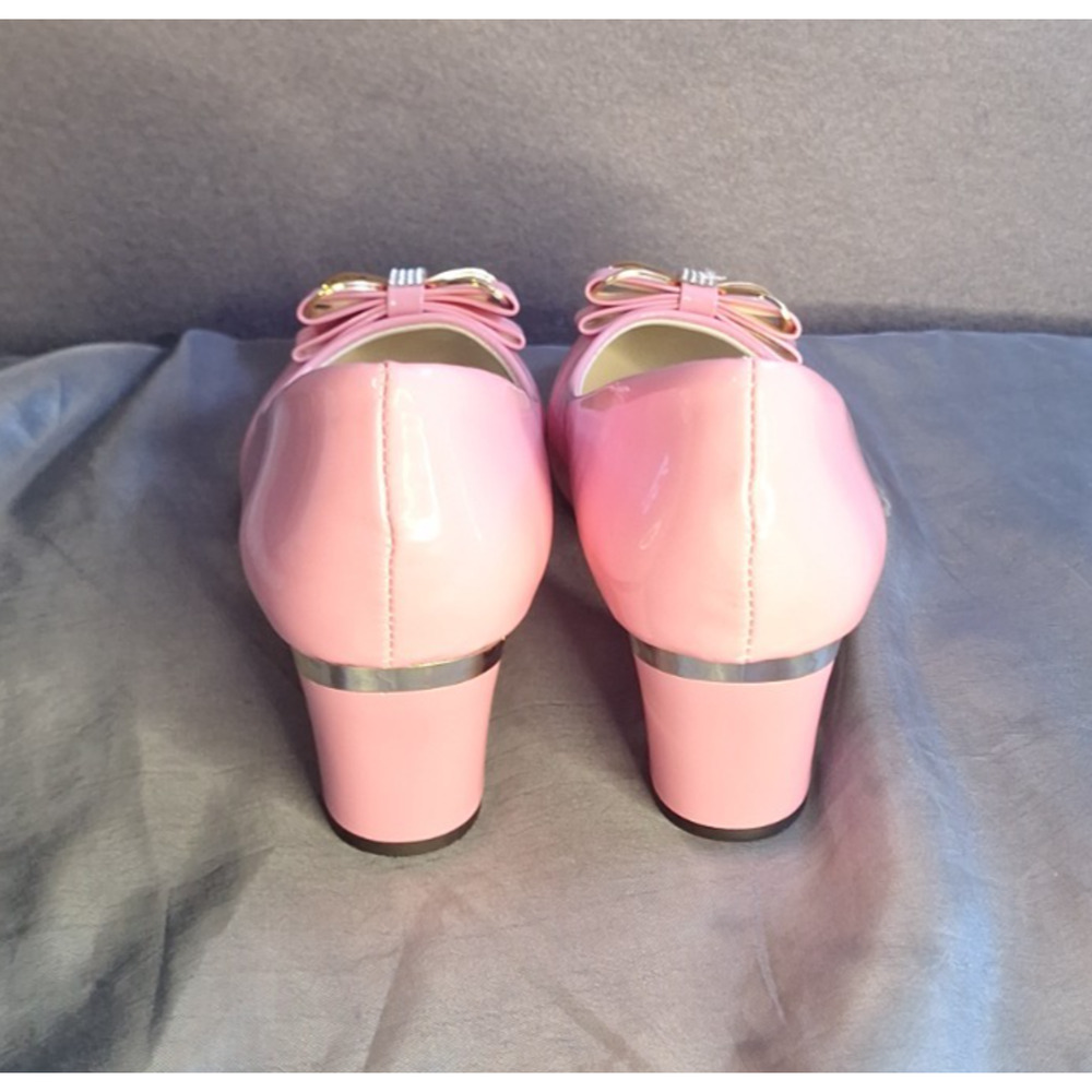 Women's classic round toe patent leather pink heels with rhinestones Size 7 - Picture 4 of 6